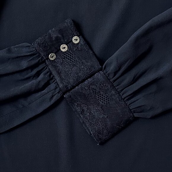 Alice + Olivia Silk Lace Detail Blouse Black S Designer Luxury Top - Picture 4 of 8